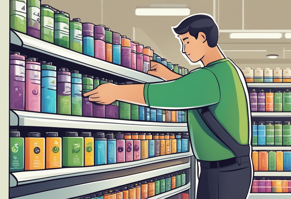 A person looking at a shelf of products Description automatically generated